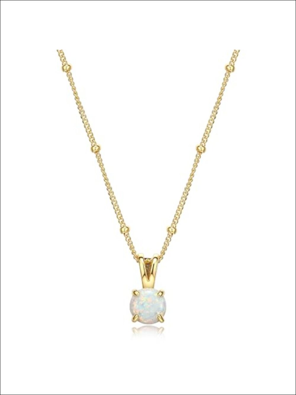 Silver Opal Pendant Station Necklace Women 18in